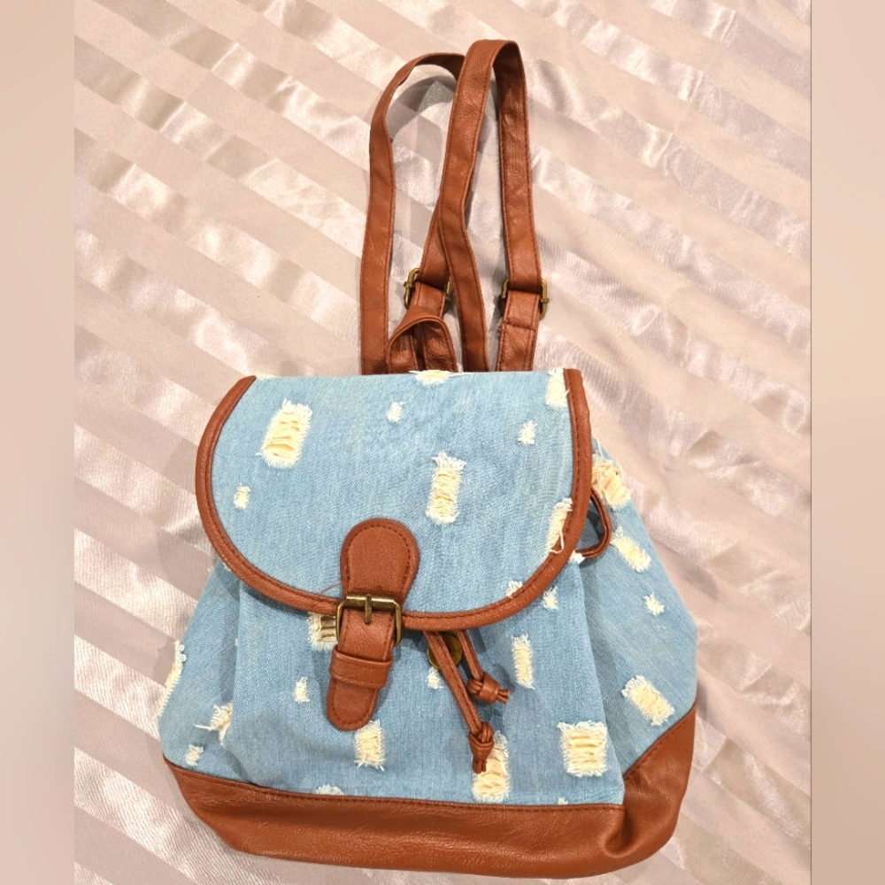 3/20$ - Stylish Denim Wash Blue and Brown Women's Backpack